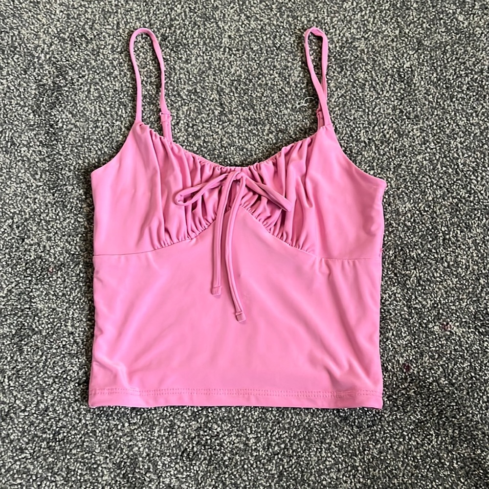 Tilly tie front cropped pink tank top